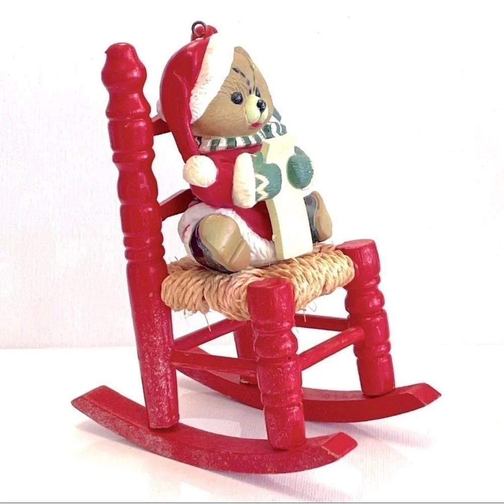 Vintage Santa Bear Ornament Wood & Ceramic Christmas Holiday Home Accent Decor